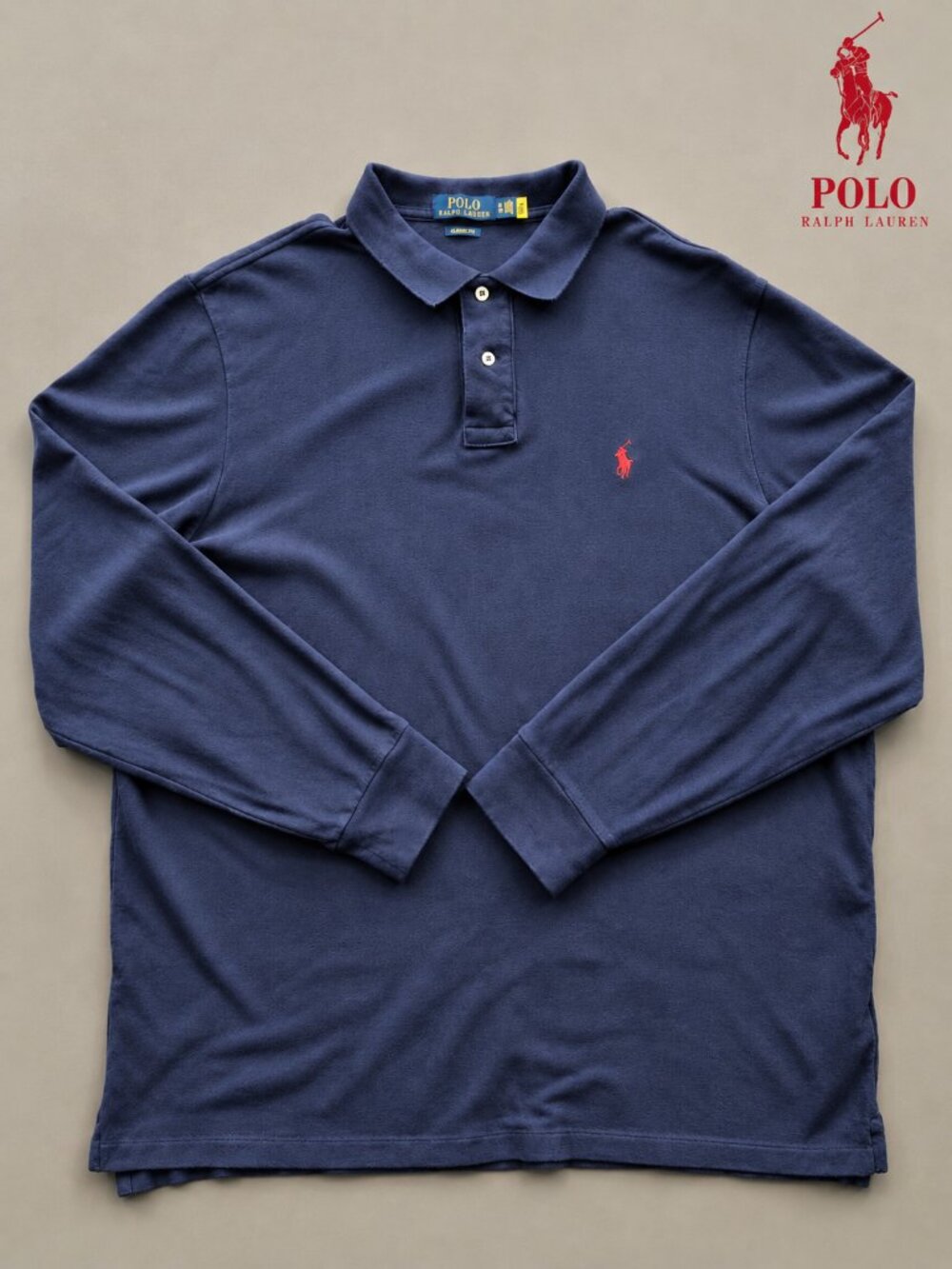 Polo Ralph Lauren Navy Long Sleeve Polo Red Pony XL